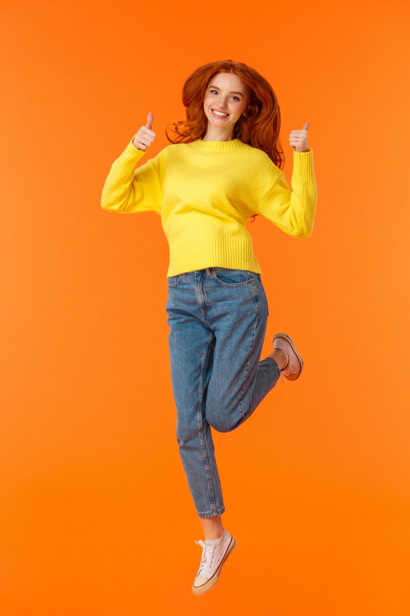 Shopping, fashion and women concept. Vertical full-length positive and cute redhead young modern